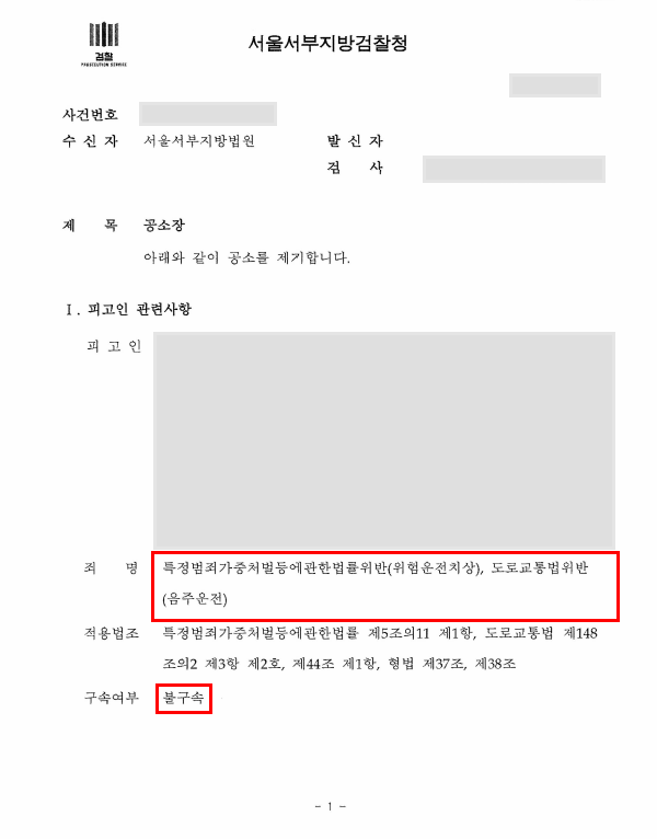 만취운전 보도 돌진 사건, 불구속 구공판으로 구속 방어 성공