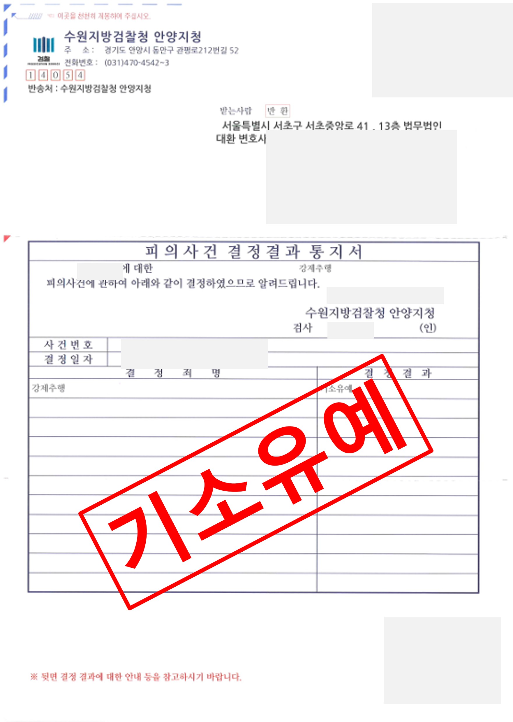 강제추행 처벌불원 합의로 기소유예